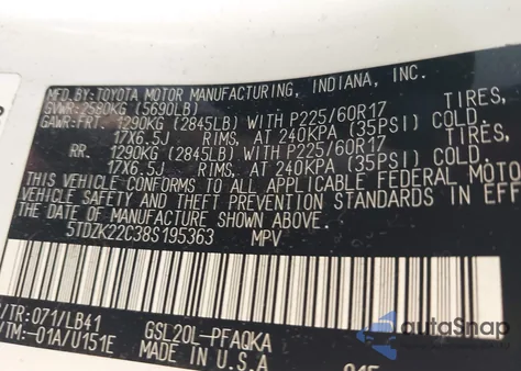 2008 Toyota Sienna Limited z USA, uszkodzony, nr VIN 5TDZK22C38S195363